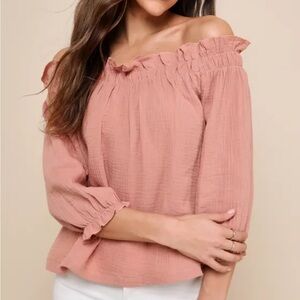Lulus Ruffled off shoulder Pink Women's Top